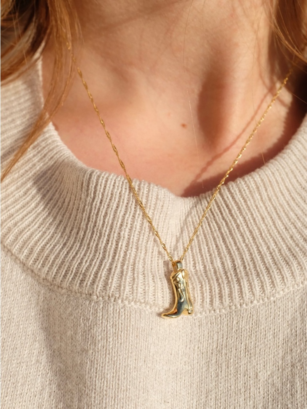 Gold Boot Pendant Necklace Stainless Steel